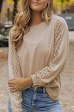 Waffle-Knit Round Neck Long Sleeve Blouse - Trendsi - Flyclothing LLC