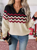 Chevron Pattern Long Sleeve Sweater - Trendsi - Flyclothing LLC