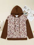 Plus Size Leopard Long Sleeve Drawstring Hoodie - Trendsi - Flyclothing LLC