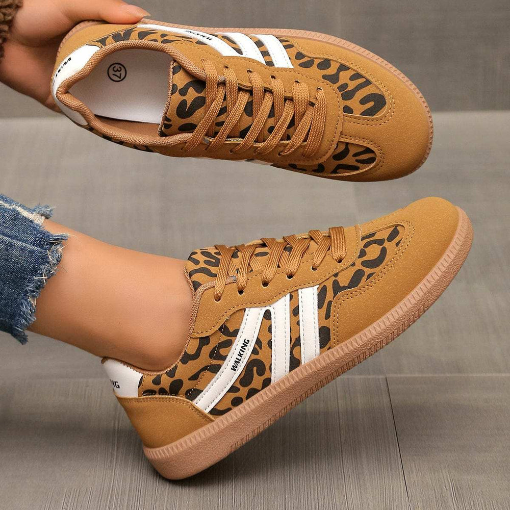Leopard Round Toe Lace Up Sneakers - Trendsi - Flyclothing LLC