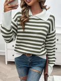 Striped Collared Neck Long Sleeve Sweater - Trendsi - Flyclothing LLC