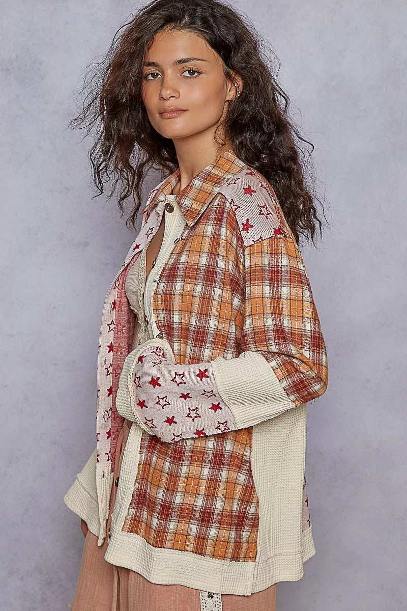 POL Plaid Contrast Button Down Shacket - Trendsi - Flyclothing LLC