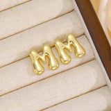 18K Gold-Plated Bubble Letter Stud Earrings - Trendsi - Flyclothing LLC