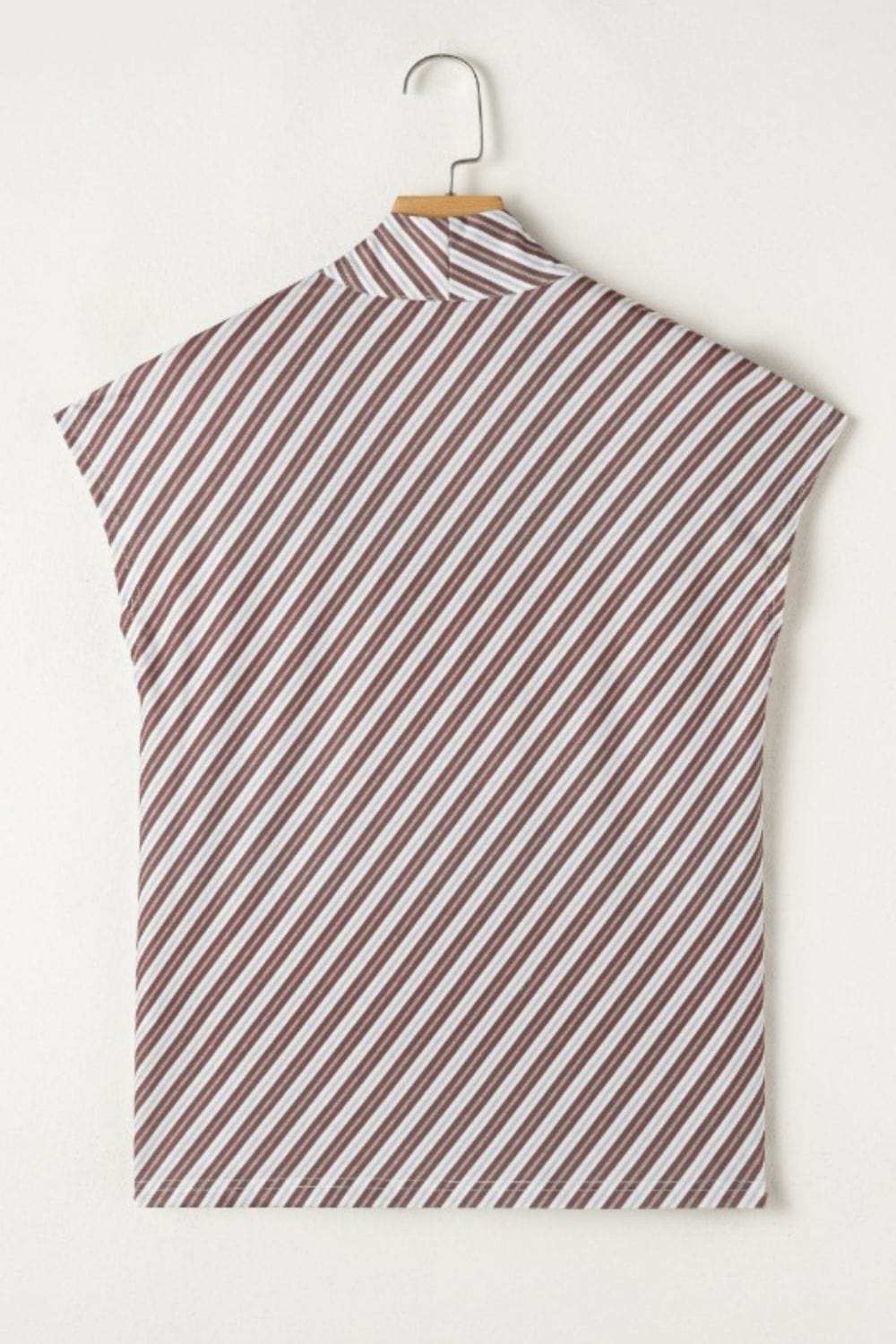 Striped V Neck Cap Sleeve Blouse - Trendsi - Flyclothing LLC