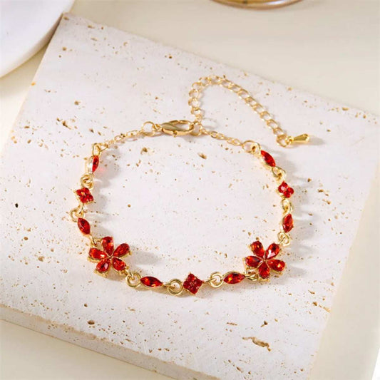 18K Gold-Plated Rhinestone Flower Bracelet - Trendsi - Flyclothing LLC