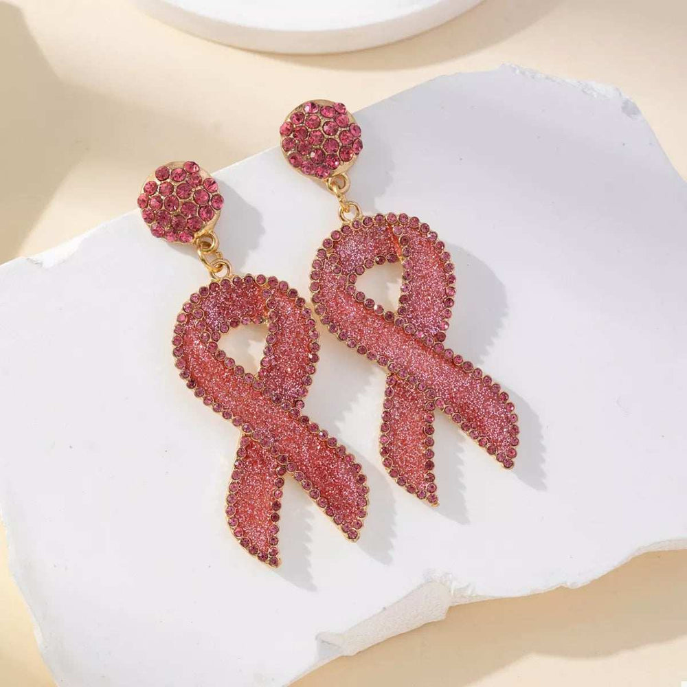 Rhinestone Ribbon Drop Earrings - Trendsi - Flyclothing LLC