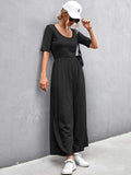 Scoop Neck Short Sleeve Jumpsuit - Trendsi - Flyclothing LLC