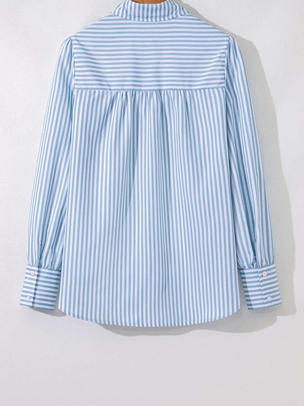 Stripe Shirred Detail Half Placket Collared Long Sleeve Shirt - Trendsi - Flyclothing LLC