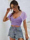 Drawstring Short Sleeve Crop Top - Trendsi - Flyclothing LLC