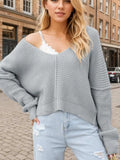 V-Neck Long Sleeve Sweater - Trendsi - Flyclothing LLC