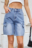 Raw Hem Washed Denim Shorts with Cargo Pockets - Trendsi - Flyclothing LLC