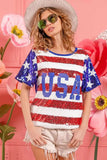 BiBi American Flag Theme USA Lettering Sequin Top - Trendsi - Flyclothing LLC