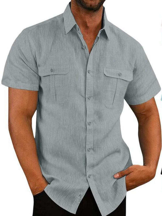 Men's Plus Size Collared Neck Short Sleeve Shirt - Trendsi - Flyclothing LLC