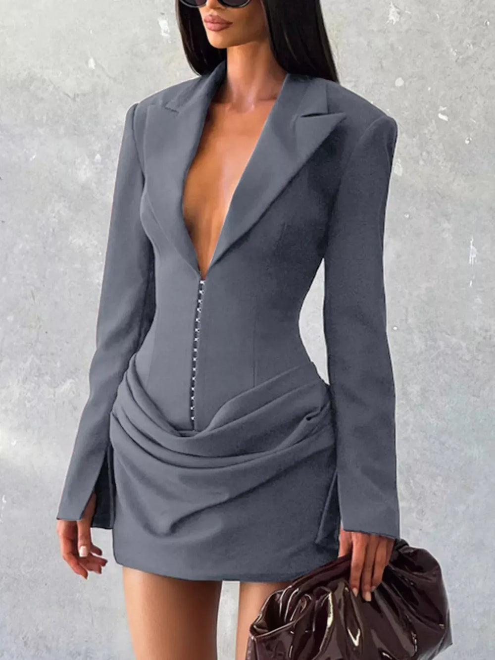 Full Size Blazer-Style Long Sleeve Mini Dress Plus Size - Trendsi - Flyclothing LLC