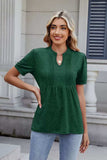 Notched Short Sleeve Top - Trendsi - Flyclothing LLC