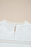 Lace Round Neck Flutter Sleeve Eyelet Blouse - Trendsi - Flyclothing LLC
