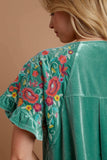 Umgee Velvet Embroidery Short Sleeve Blouse - Trendsi - Flyclothing LLC