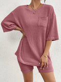 Ribbed Round Neck Top and Shorts Set - Trendsi - Flyclothing LLC