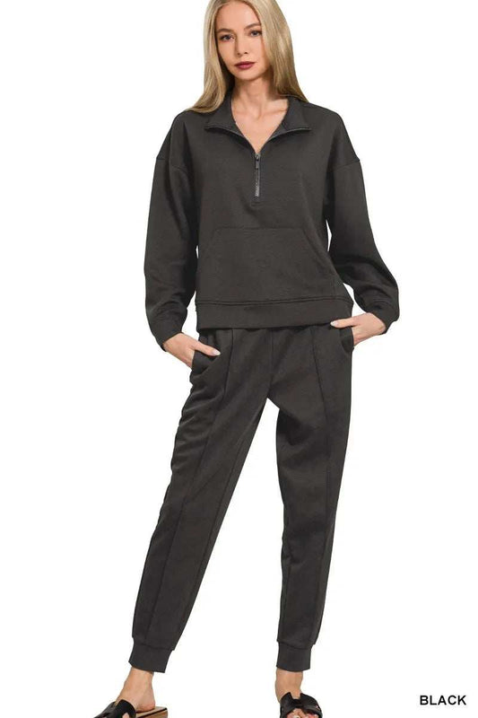 Zenana Scuba Half Zip Sweatshirt and Joggers Set - Trendsi - Flyclothing LLC