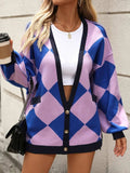 Checkered Dropped Shoulder Long Sleeve Cardigan - Trendsi - Flyclothing LLC