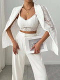 Lace Lapel Collar Long Sleeve Blazer - Trendsi - Flyclothing LLC