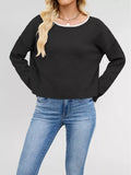 Round Neck Dropped Shoulder Sweater - Trendsi - Flyclothing LLC