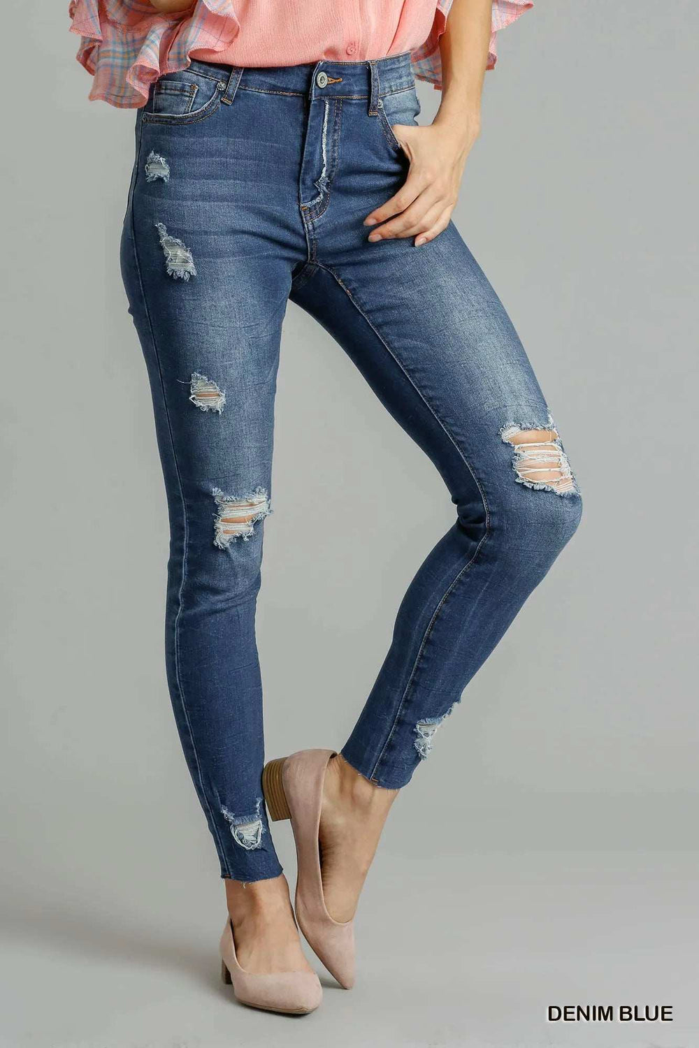 Umgee Distressed Skinny Jeans with Pockets - Trendsi - Flyclothing LLC