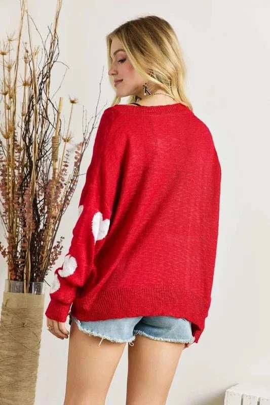 ADORA Full Size Heart V-Neck Knit Top Plus Size - Trendsi - Flyclothing LLC