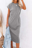 Pocketed Round Neck Cap Sleeve Dress - Trendsi - Flyclothing LLC
