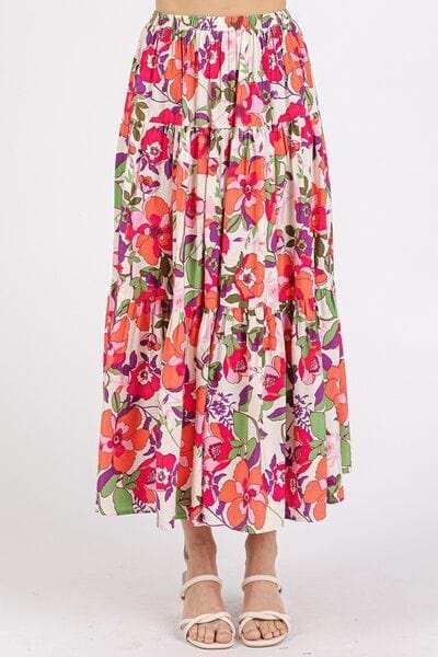 Mittoshop Flower Print Elastic Waist Tiered Skirt - Trendsi - Flyclothing LLC
