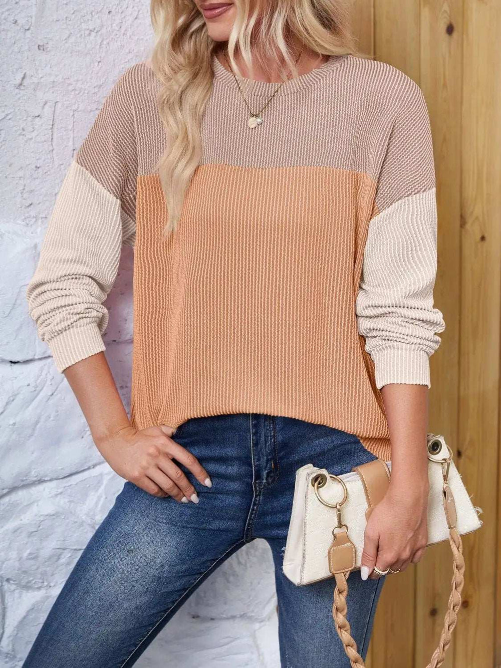 Color Block Round Neck Long Sleeve Sweatshirt - Trendsi - Flyclothing LLC