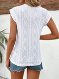 Eyelet Round Neck Cap Sleeve Top - Trendsi - Flyclothing LLC