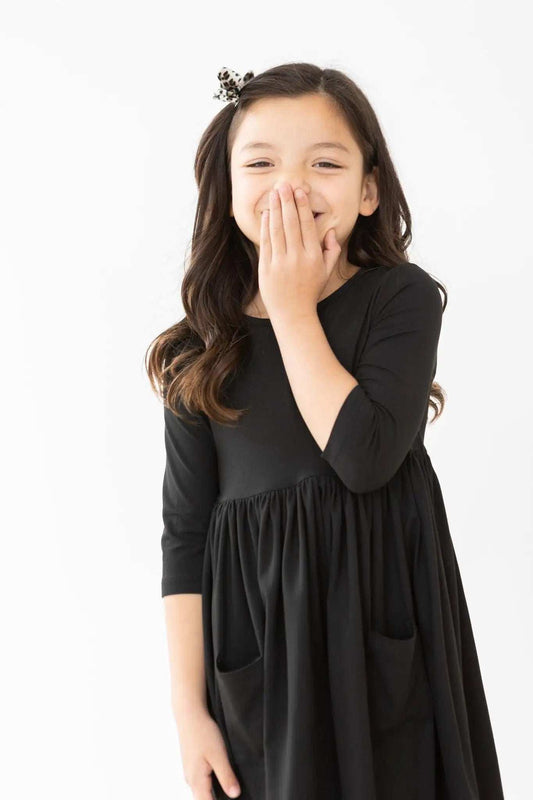 Black 3/4 Sleeve Pocket Twirl Dress - Mila & Rose ® - Flyclothing LLC