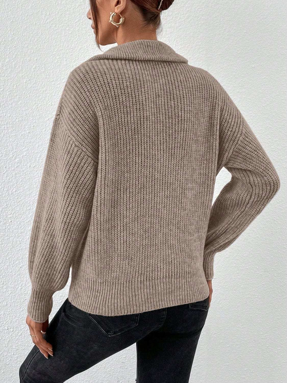 Honey Half Zip Dropped Shoulder Sweater - Trendsi - Flyclothing LLC