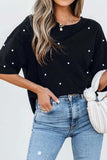 Pearl Beaded Round Neck Half Sleeve T Shirt - Trendsi - Flyclothing LLC