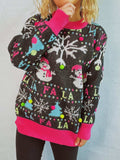 Snowman Contrast Trim Round Neck Sweater - Trendsi - Flyclothing LLC