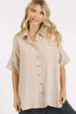 Mittoshop Mineral Wash Gauze Oversized Short Sleeve Shirt - Trendsi - Flyclothing LLC