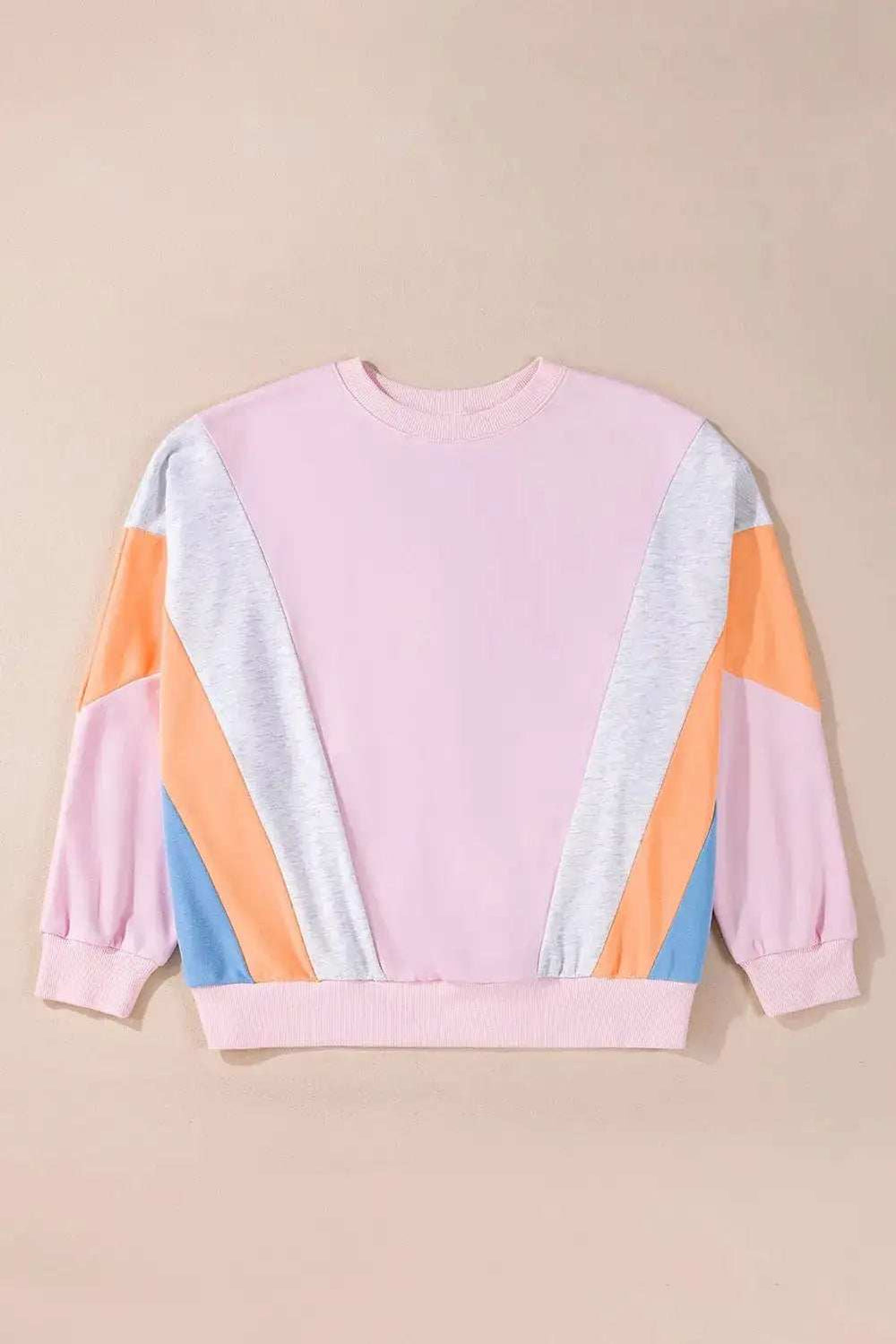 Color Block Round Neck Long Sleeve Sweatshirt - Trendsi - Flyclothing LLC