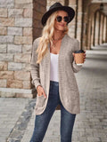 Ribbed Open Front Long Cardigan with Pockets - Trendsi - Flyclothing LLC