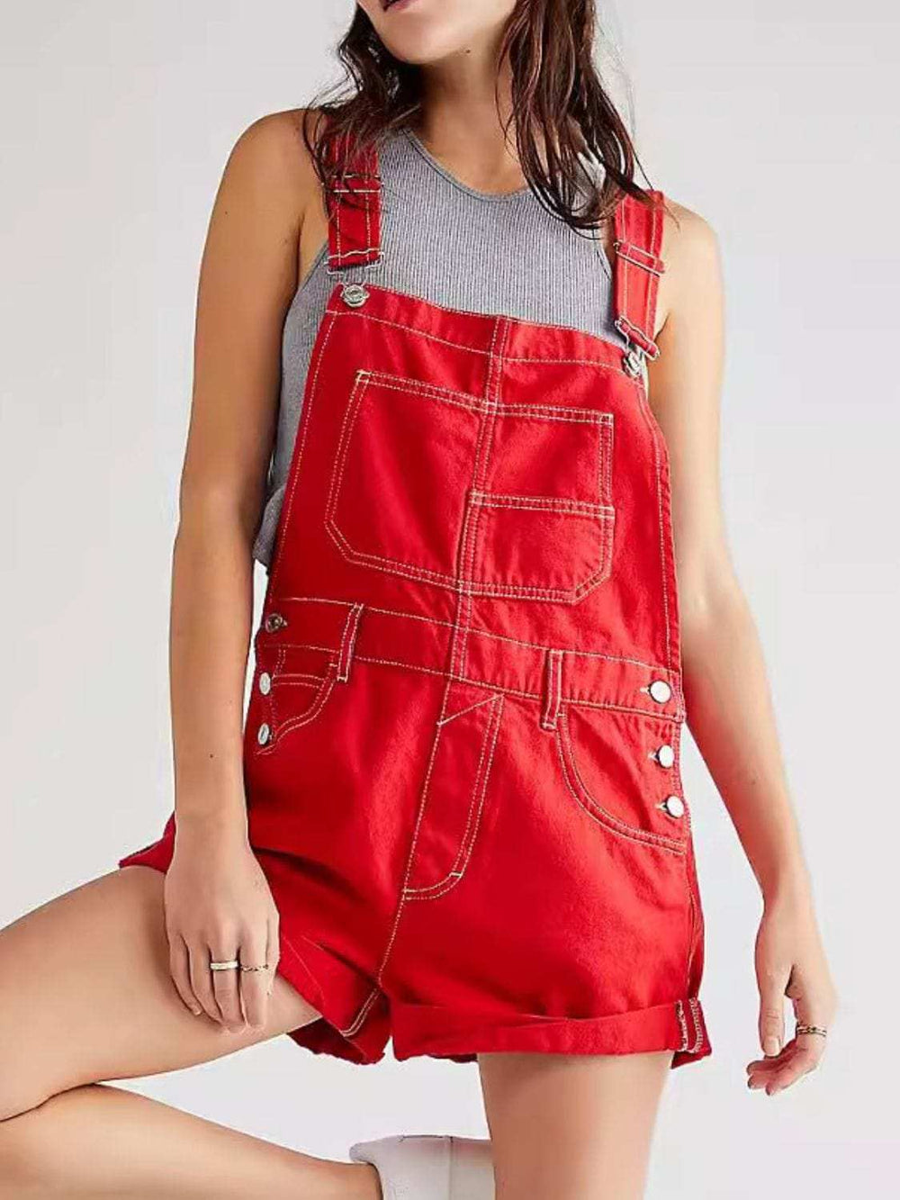 Wide Strap Square Neck Denim Overalls - Trendsi - Flyclothing LLC
