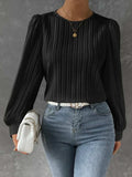Round Neck Long Sleeve Blouse - Trendsi - Flyclothing LLC