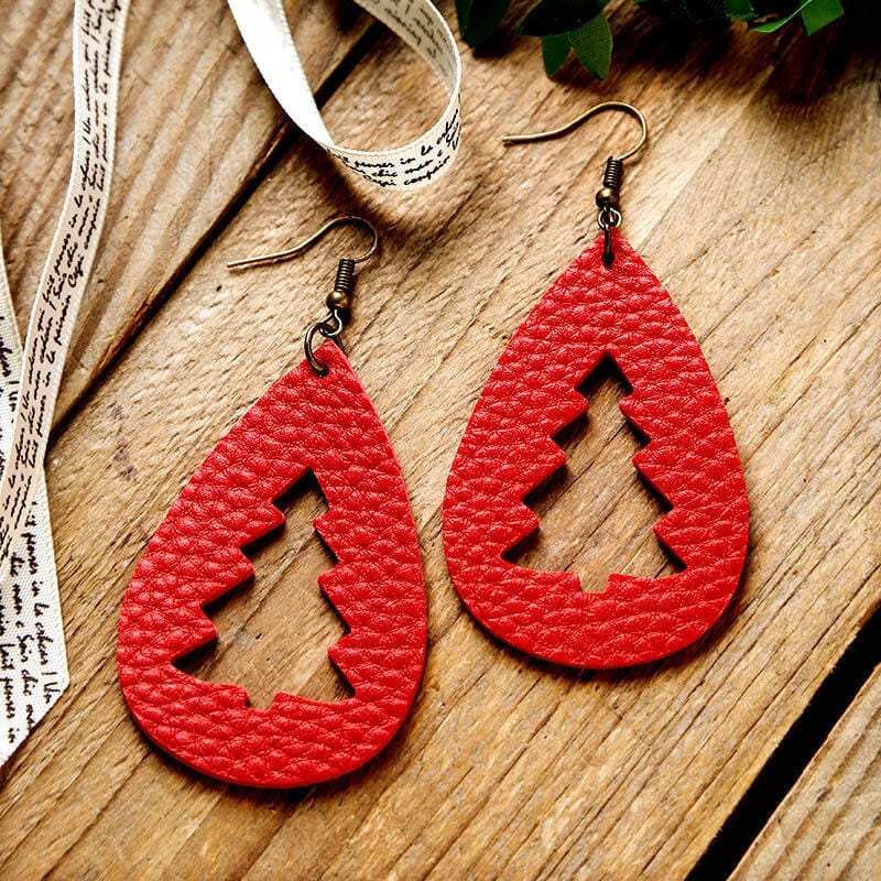 PU Leather Cutout Christmas Tree Earrings - Trendsi - Flyclothing LLC