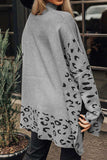 Slit Leopard Mock Neck Dropped Shoulder Sweater - Trendsi - Flyclothing LLC