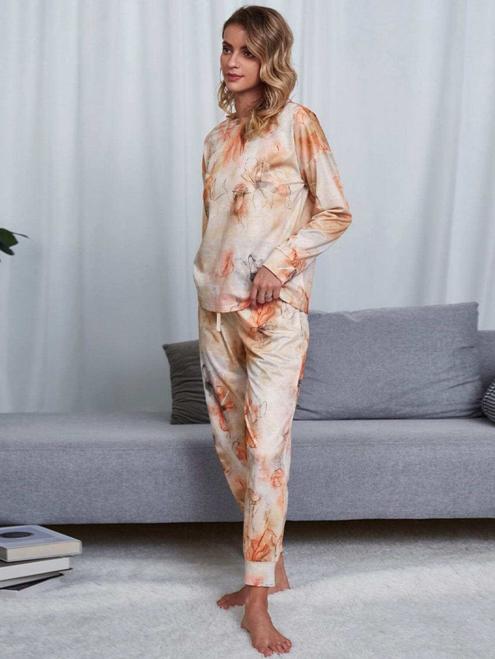 Tie-Dye Round Neck Top and Pants Lounge Set - Trendsi - Flyclothing LLC