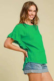 Umgee Full Size Raw Hem Ruffle Short Sleeve Blouse Plus Size - Trendsi - Flyclothing LLC