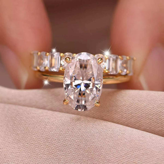 4.5 Carat Moissanite 925 Sterling Silver 2 Piece Ring - Trendsi - Flyclothing LLC