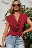 Cowl Neck Short Sleeve T-Shirt - Trendsi - Flyclothing LLC