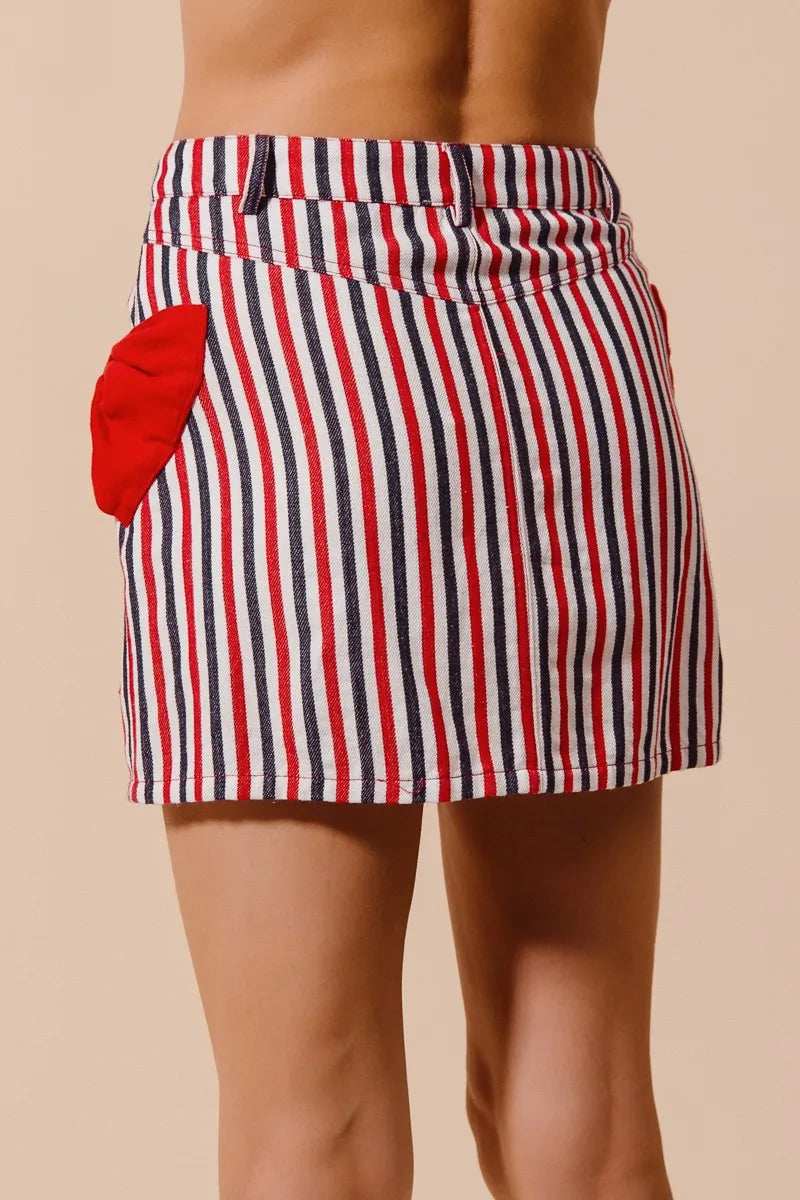 SO ME Contrast Bow Knot Pocket Fourth Of July Denim Skirt - Trendsi - Flyclothing LLC