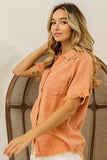 BiBi Mineral Washed Buttoned Up Shirt Top - Trendsi - Flyclothing LLC