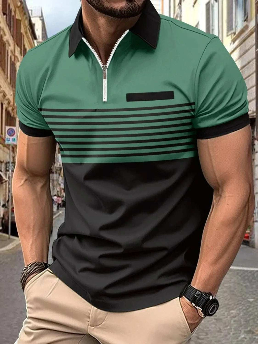 Men's Full Size Collared Neck Contrast Polo Plus Size - Trendsi - Flyclothing LLC